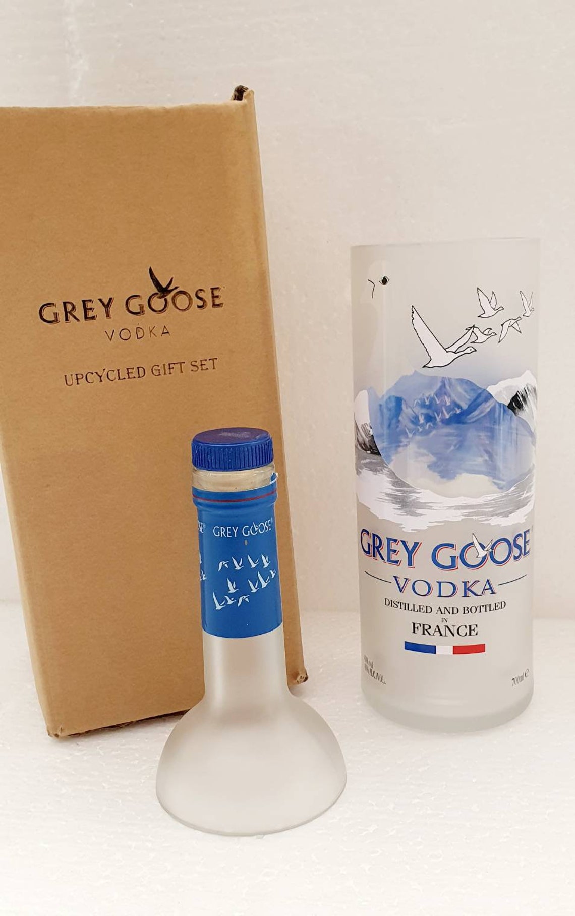 Grey Goose Vodka Bottle Upcycled Glass Gift box set