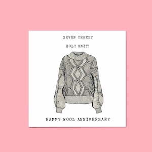 7th Anniversary Card • Wool • Cable Knitted Jumper • Funny • Seventh