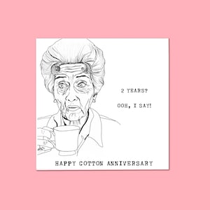 Second Wedding Anniversary Dot Cotton Card Funny 2nd Anniversary Card Cotton Anniversary Funny Card Two Years Pun Card Eastender Weiß