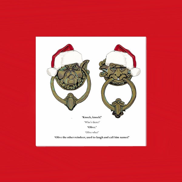 Labyrinth Door Knocker Christmas Card • Choice of Knock Knock Xmas Joke • Talking Door Knockers • 80s Film • Eighties Movie • Cracker Jokes