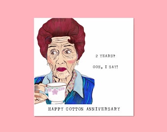 Second Wedding Anniversary Dot Cotton Card • Funny 2nd Anniversary Card • Cotton Anniversary • Funny Card • Two Years • Pun Card • Eastender