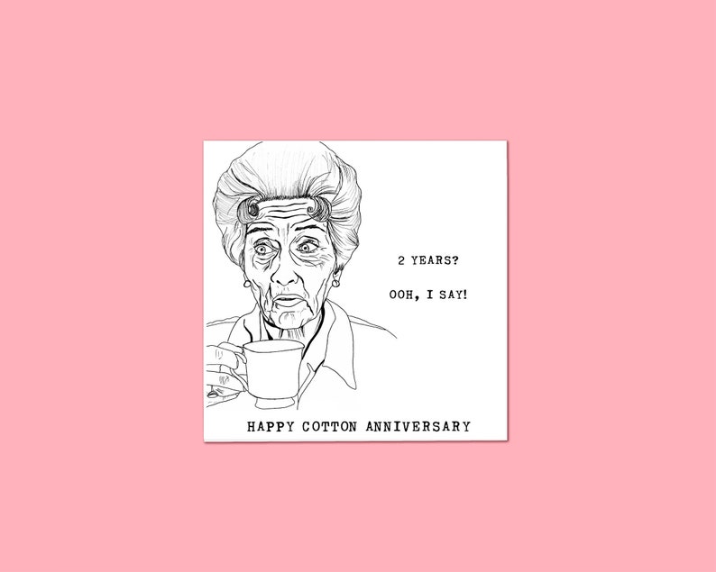 Second Wedding Anniversary Dot Cotton Card Funny 2nd Anniversary Card Cotton Anniversary Funny Card Two Years Pun Card Eastender Weiß