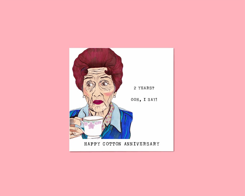 Second Wedding Anniversary Dot Cotton Card Funny 2nd Anniversary Card Cotton Anniversary Funny Card Two Years Pun Card Eastender Full colour