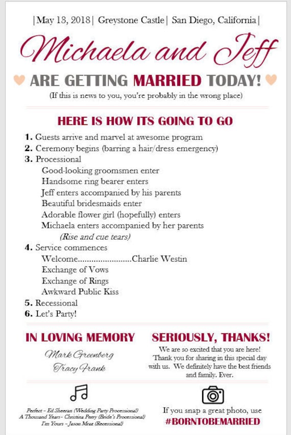 Personalized Wedding Program Fun Large Bridal Party More Etsy