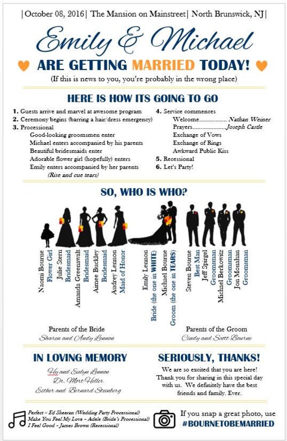 Personalized Wedding Program Fun Small Bridal Party 12 Etsy