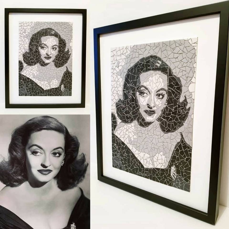 Portrait Of Bette Davis Playing Margo in The Movie All About Eve - Mosaic Art Tile Wall Hanging Blac