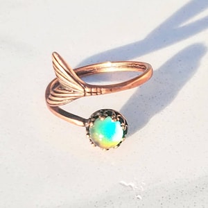 Copper Plated MOOD ring Mermaid Adjustable Band Aurora Borealis Colorful Rainbow
