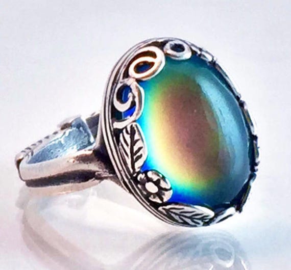 Sterling Silver 925 MOOD RING Medium Oval Silver Plated Floral - Etsy