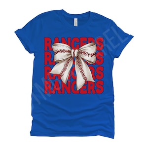 Rood en blauw T-shirt voor fans van Texas Rangers Bow Print Baseball Lovers