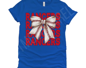 Texas Rangers Bow Print Baseball Lovers red and blue Fans T-shirt