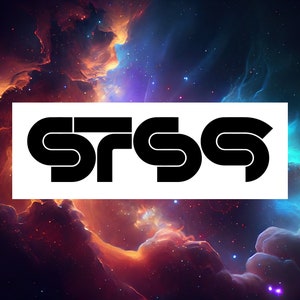 May include: A black and white logo with the letters "SFSS" in a stylized font, set against a vibrant background of a nebula with colors of orange, blue, and purple. The logo is in a white rectangle.