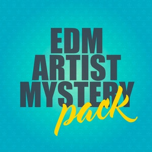 May include: A blue background with white stars and the text "EDM ARTIST MYSTERY pack" in black and yellow.