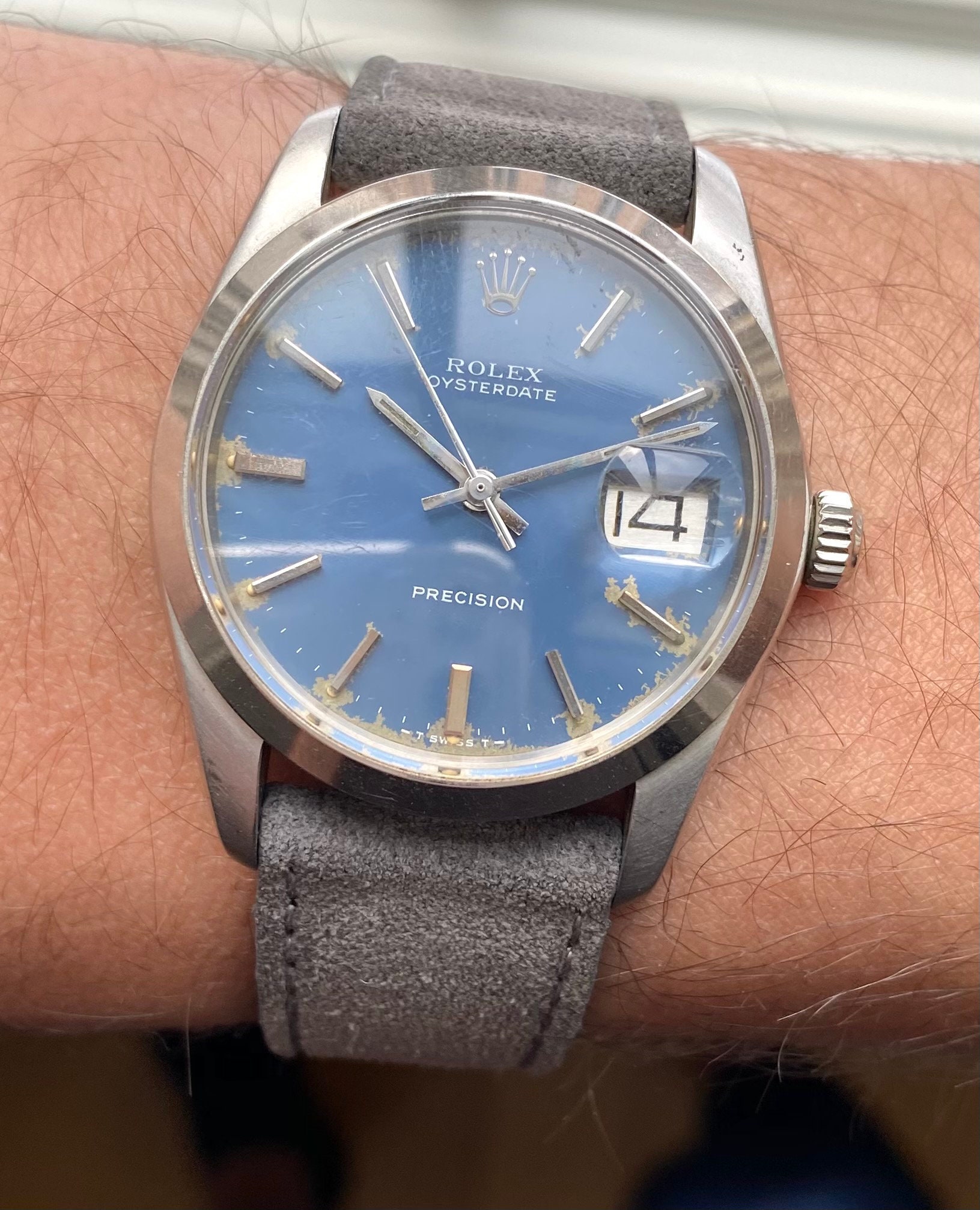Vintage Rolex Oysterdate Precision 6694 Manual Wind Blue Dial Etsy