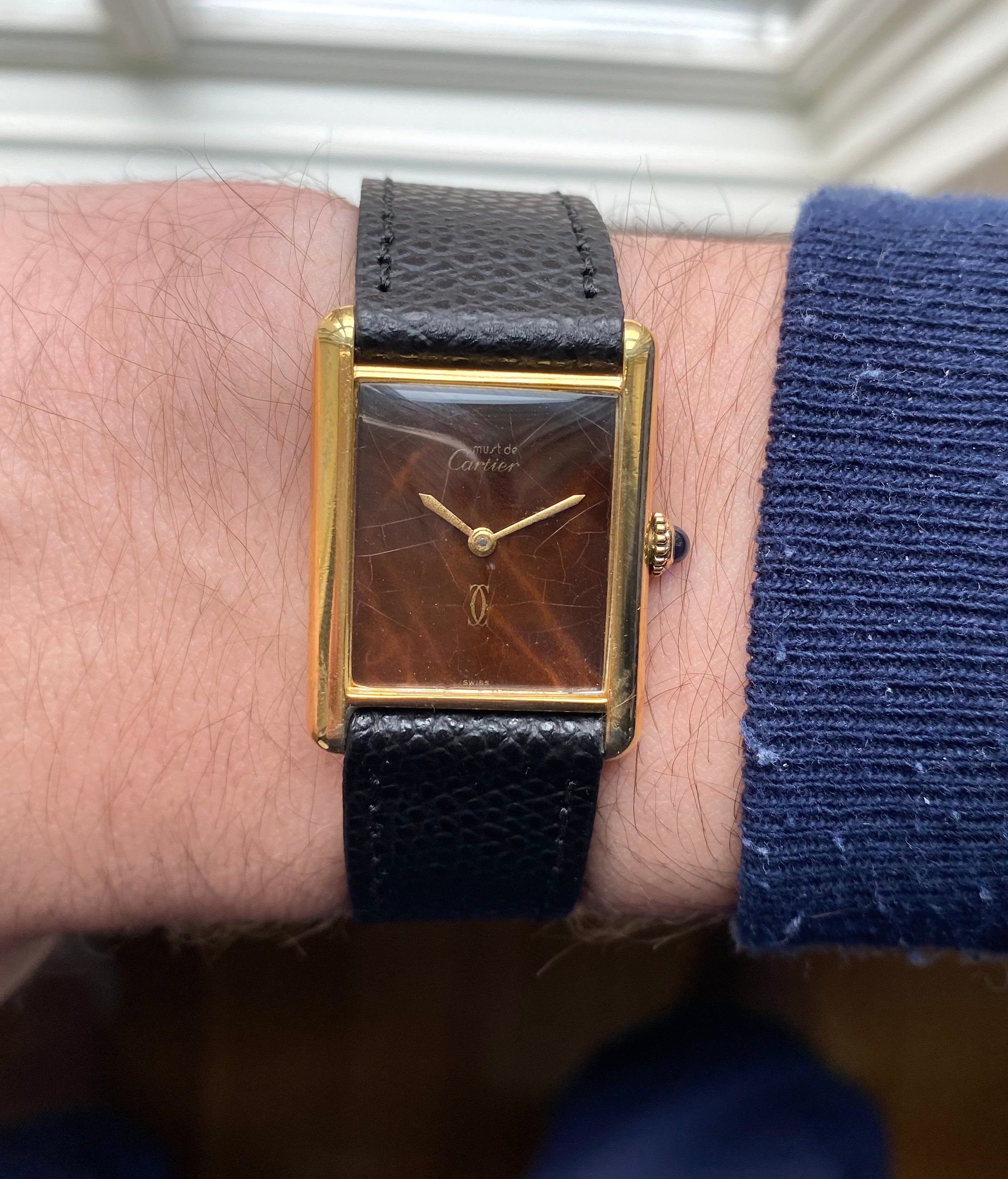 Vintage Cartier Tank Manual Wind Wood Spider Dial 18K Gold Caja