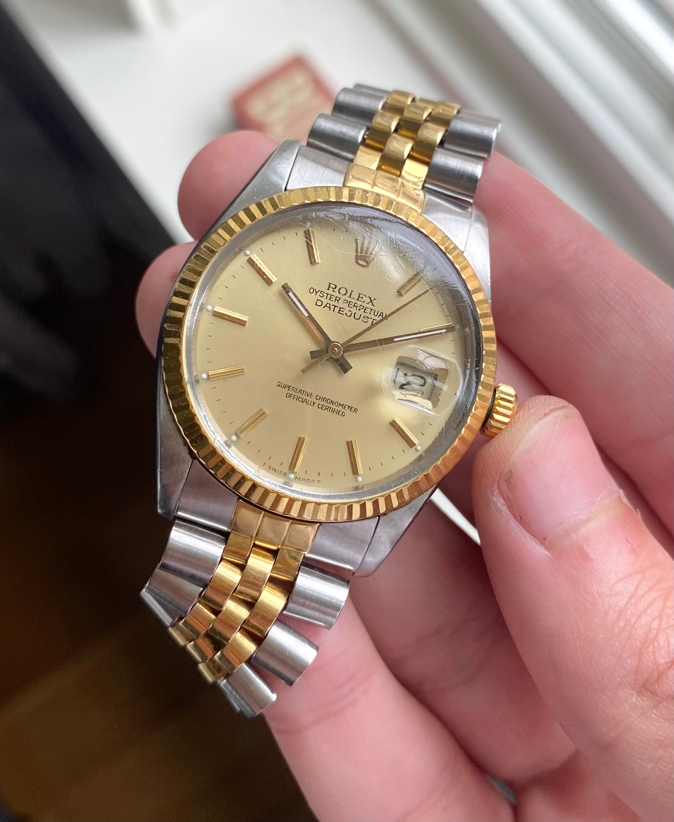 Rolex Datejust 80s Ref 16013 Automatic Gold Two Tone Champagne Dial