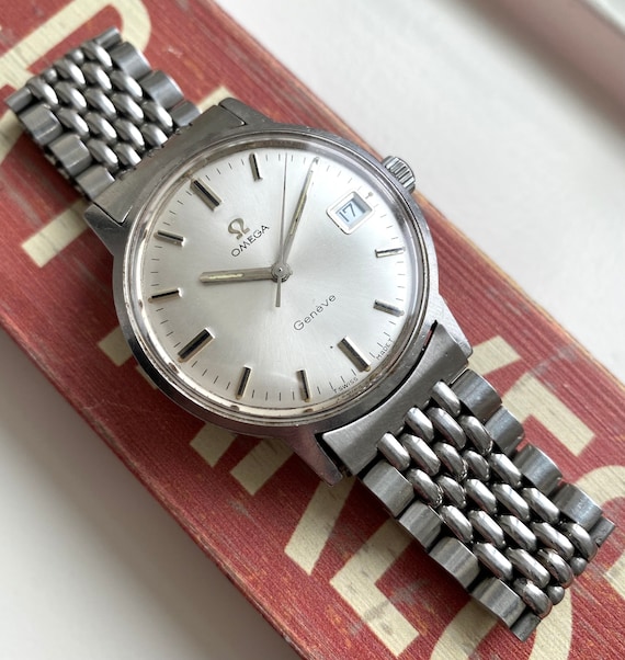 Vintage Omega Geneve Manual Wind Silver Sunburst Dial… Gem