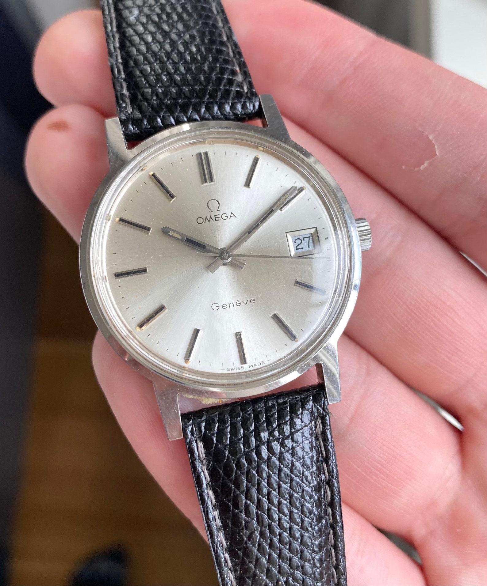 Vintage Omega Geneve Manual Wind Sunburst Silver Dial Quickset Etsy
