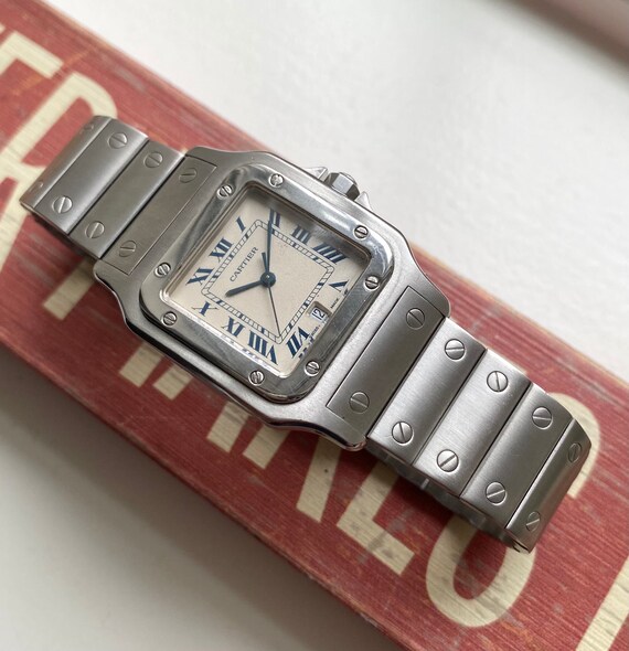 Vintage Cartier Santos Galbee Quartz White Roman Numeral Dial | Etsy