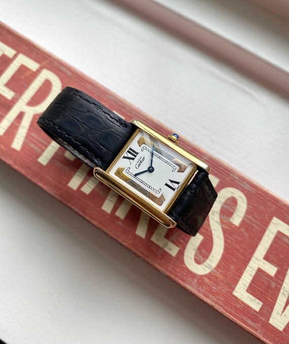 Cartier Tank Quartz Tri Tone 80s Blanco Roman Numeral Dial 18K | Etsy México