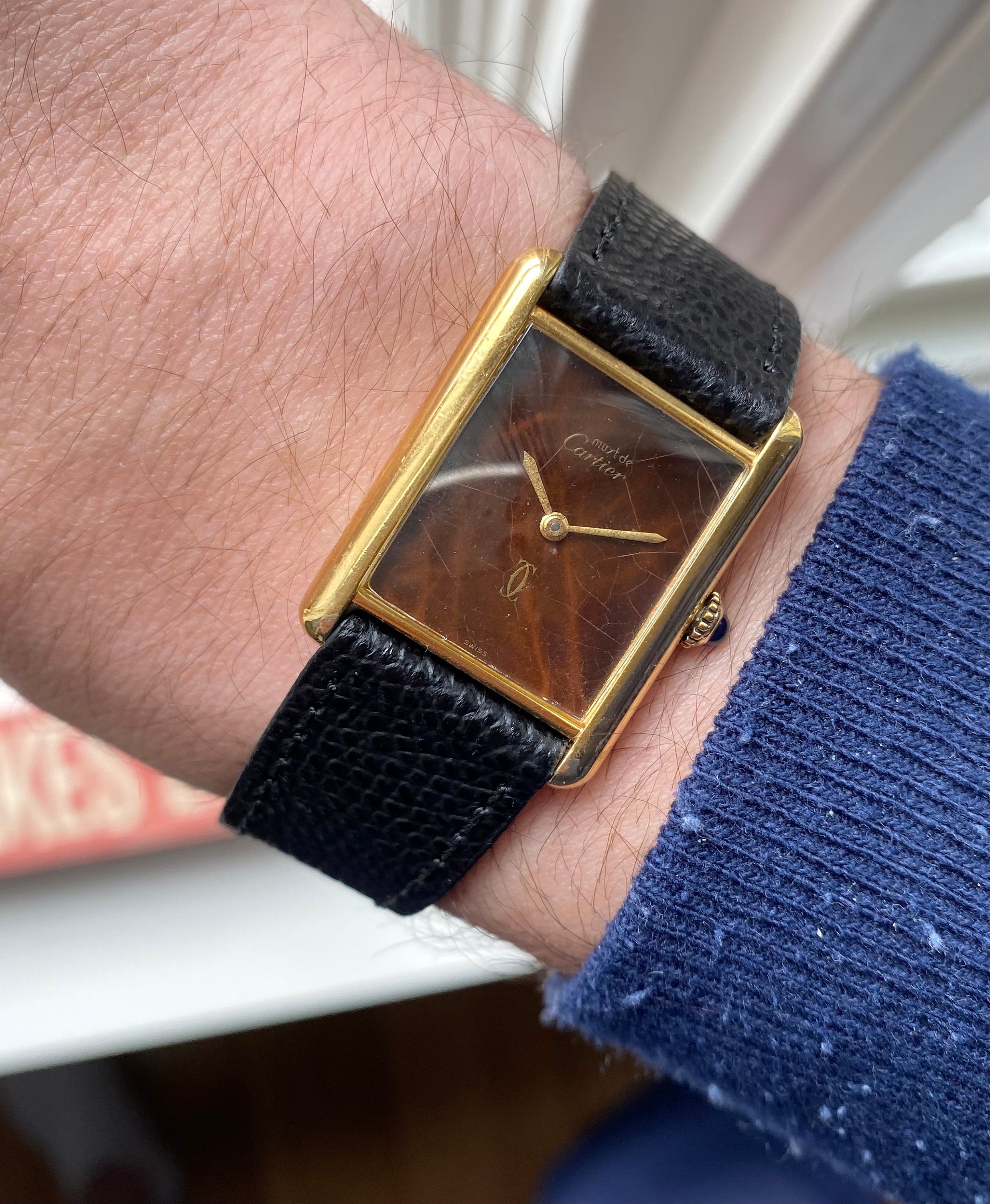 Vintage Cartier Tank Manual Wind Wood Spider Dial 18K Gold Caja