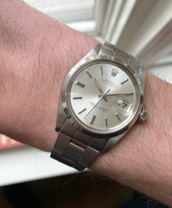 Vintage Rolex Oyster Perpetual Date 70s Ref 1500 Silver Sunburst