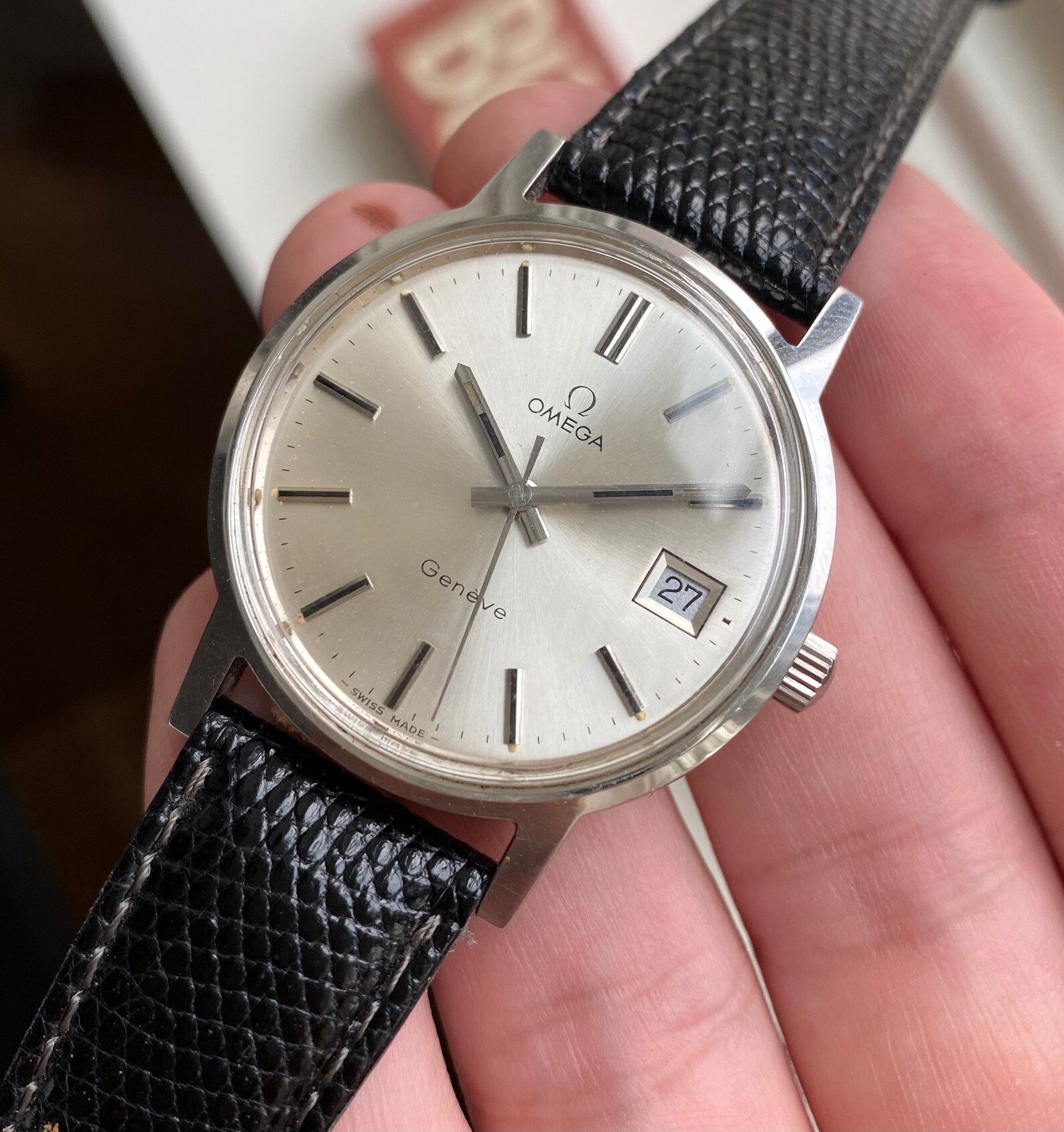 Vintage Omega Geneve Manual Wind Sunburst Silver Dial Quickset Etsy