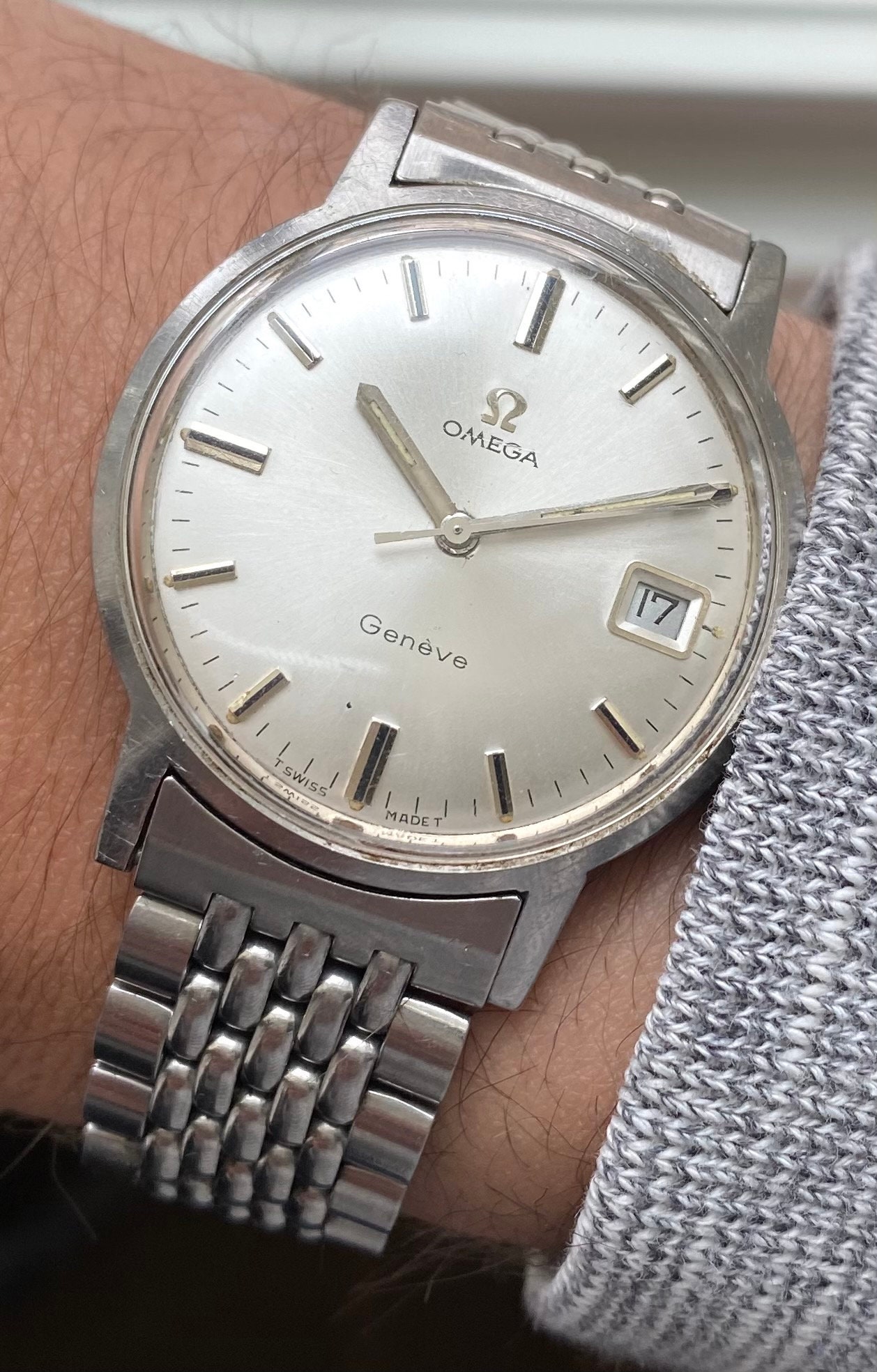 Vintage Omega Geneve Manual Wind Silver Sunburst Dial Steel Etsy