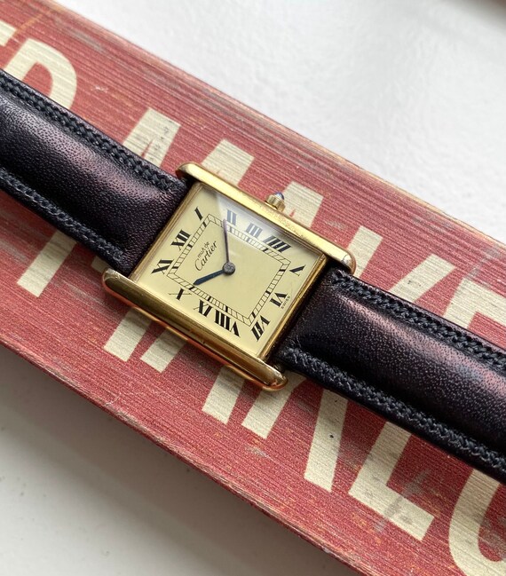 Vintage Cartier Tank Lemon Roman Cijfer wijzerplaat Quartz 18K | Etsy België