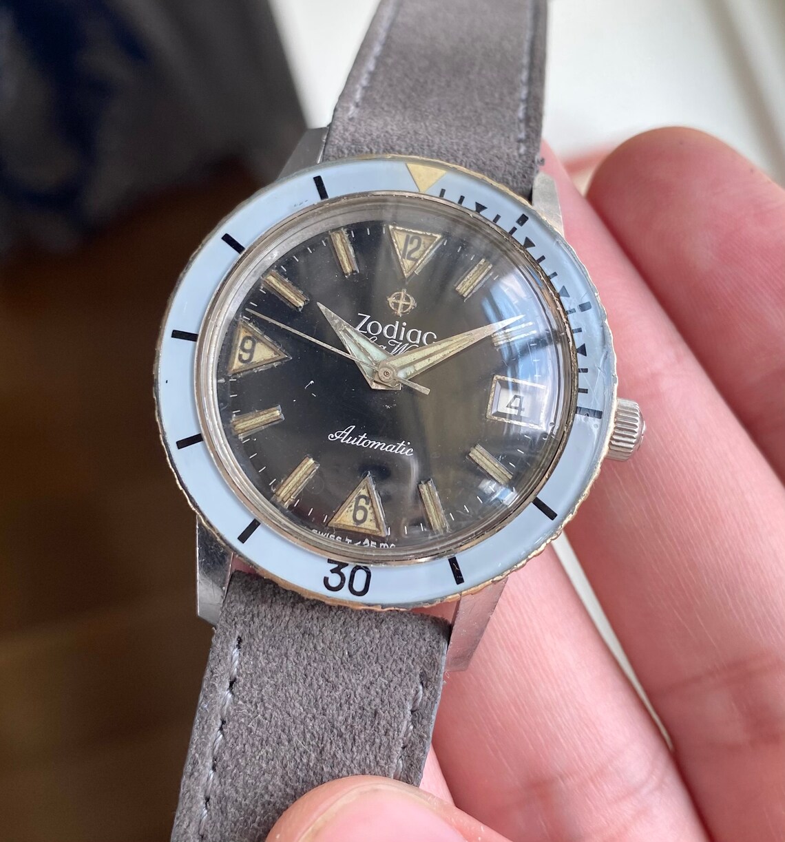 Vintage Zodiac Sea Wolf 50s Automatic Black Gilt Dial Bakelite Etsy