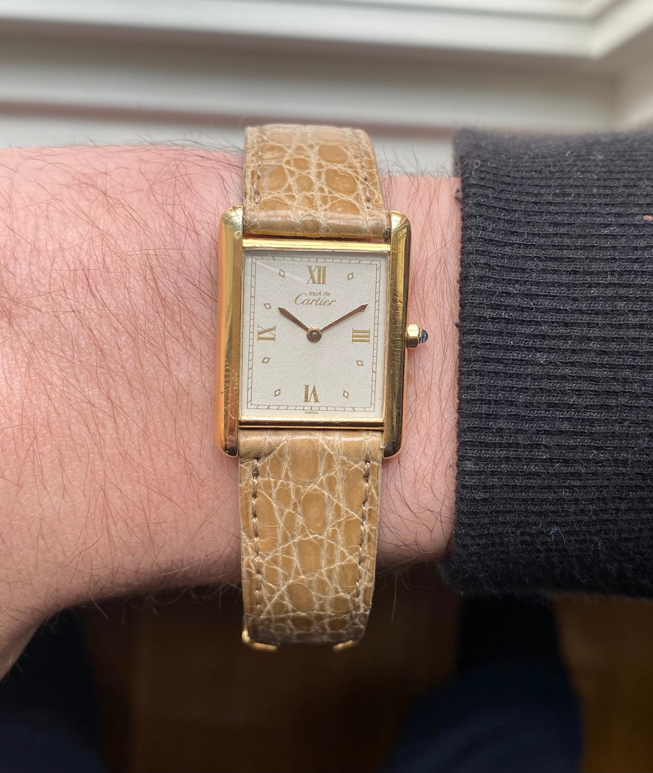 Cartier Tank 80s Quartz White Roman Dial 18K Gold Electroplated 23mm