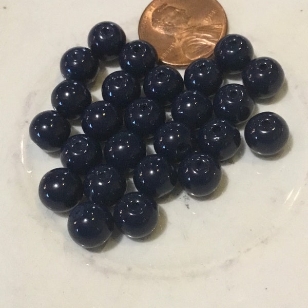 Navy Blue Beads, Dark Blue Beads, Lot of 25, 8mm Round Glass Beads, Blue Beads, Macramé Beads, Cowgirl Blue Beads, Boho Bead Lot (D51746)