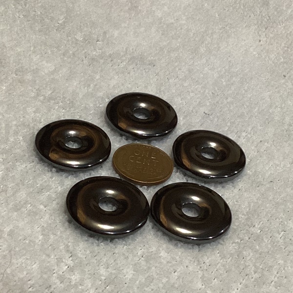 Hemalyke Pendants, 24mm Donut Pendant, DIY Jewelry Pendants, Shiny Metallic Black, Manmade Hemalyke, Minimalist Jewelry, 5 pc (HemD5P)