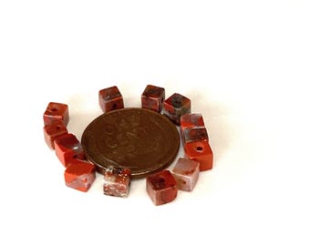 Brecciated Jasper, Natural Gemstones for DIY Jewelry Designs, Cowgirl Bracelet Beads, Boho Bead Stash, 4mm Cube Stone Beads, 12pc (Brec4C)