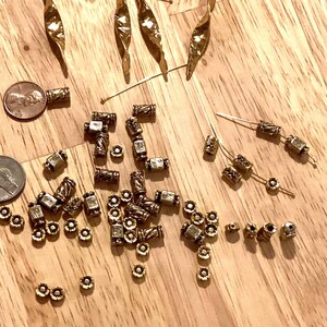 Gold Metal Beads, Vintage Gold Destash Bead Mix, 6 Mixed Bead Styles, Boho Bead Stash, Flower, Cross, Tubes, Link Charms, 58 Beads(AGMix58)