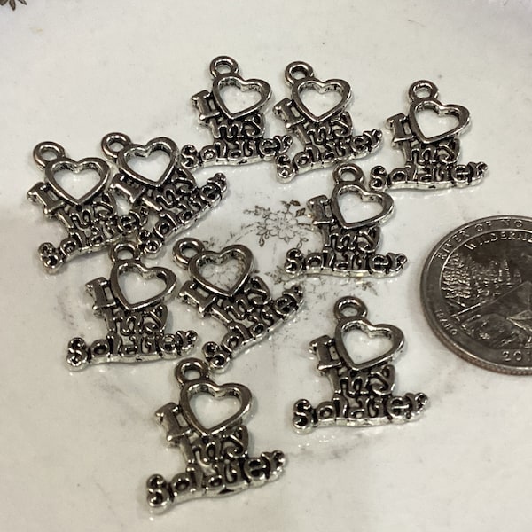 Love My Soldier Charms, Air Force, Navy, Army, Marine Corps, National Reserve Charms, 10 Charm Lot, 19x17mm,:Military Love Charms (D82302C)