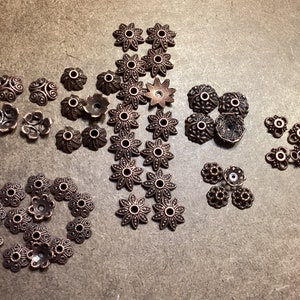 Antique Copper Flower Bead Caps, Rustic Copper Mix Bead Caps, Copper Flower Caps, Bohemian Bead Caps, Tibetan Style Caps,50pc (ACBdCapsMx50)