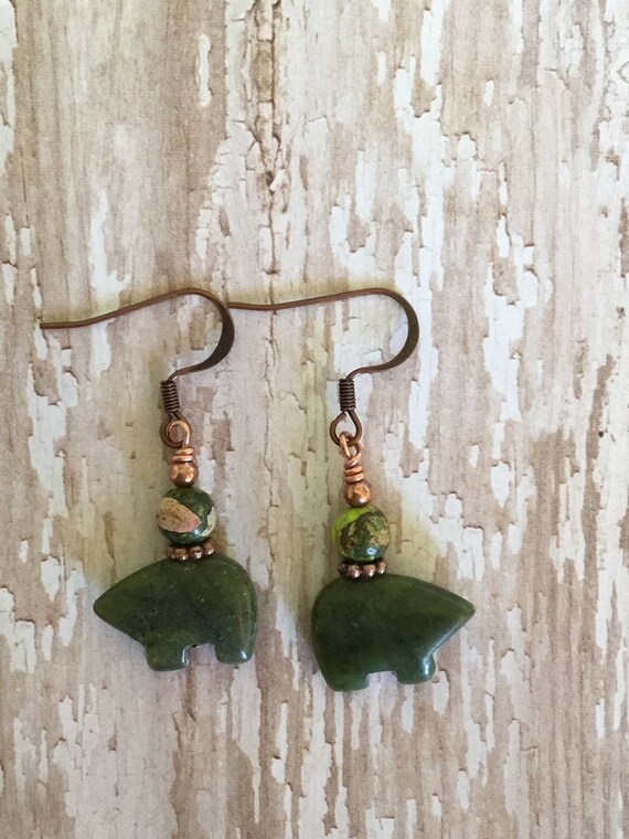 Nephrite Zuni Bear Earrings Lime Green Jasper Earrings Etsy
