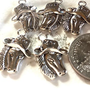Silver Dandy Horse Charms, Silver Horse Charms, Hat Charms, Horse Charms, 5 Charm Lot, Double-sided Horse Charms, Silver Alloy (D35309C)