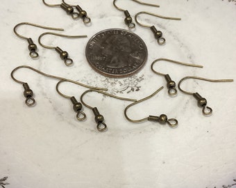 Antique Bronze Fishhook Ear Wires, 19mm Bronze Fishhook Earrings with Ball Beads, 19mm Earrings, 6 Pairs of Earrings (AB6FHE)