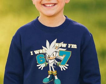 Tenía seis años, ahora tengo siete. Camiseta Silver el erizo - 6 7 Silver - sudadera divertida para niños - sudadera con capucha Sonic para niños 2T-X-Large - camiseta de cumpleaños