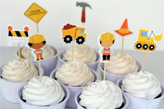 Construction Paper Cake Toppers 1st Birthday Party Etsy