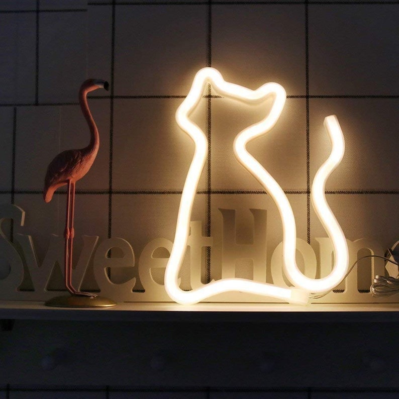 Cat Light Sign Cat Neon Lights Wall Lamp Room Decor Battery Etsy