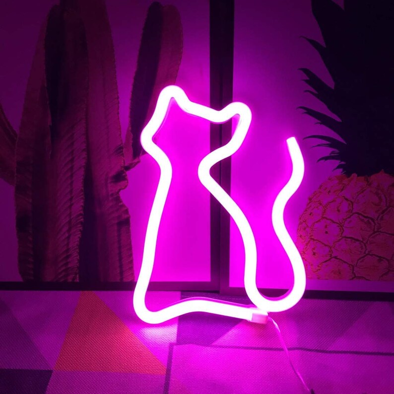 Cat Pink Light Sign Cat Neon Lights Wall Lamp Room Decor | Etsy