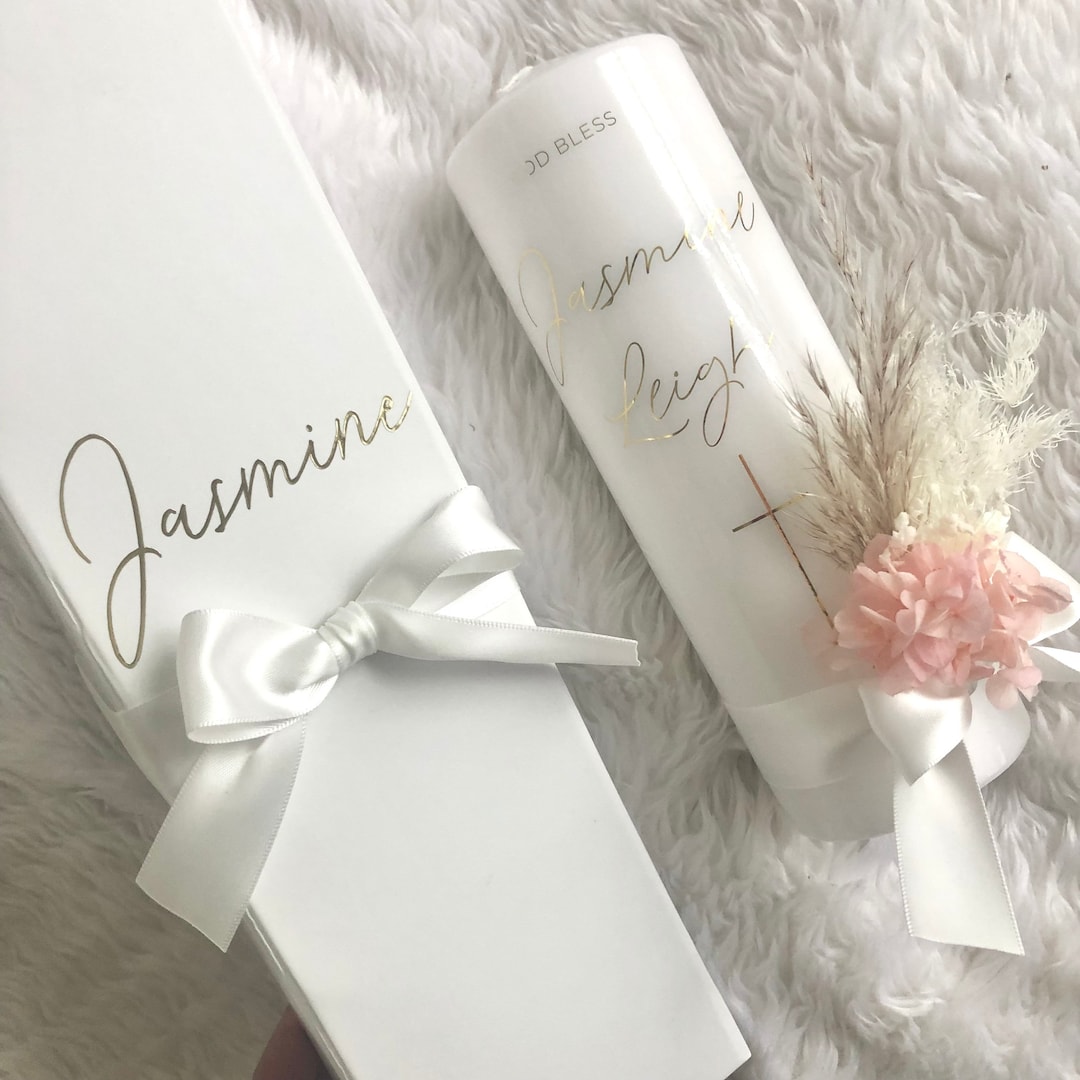 Custom Baptism Candle & Keepsake Box Set / Christening Candle Keepsake