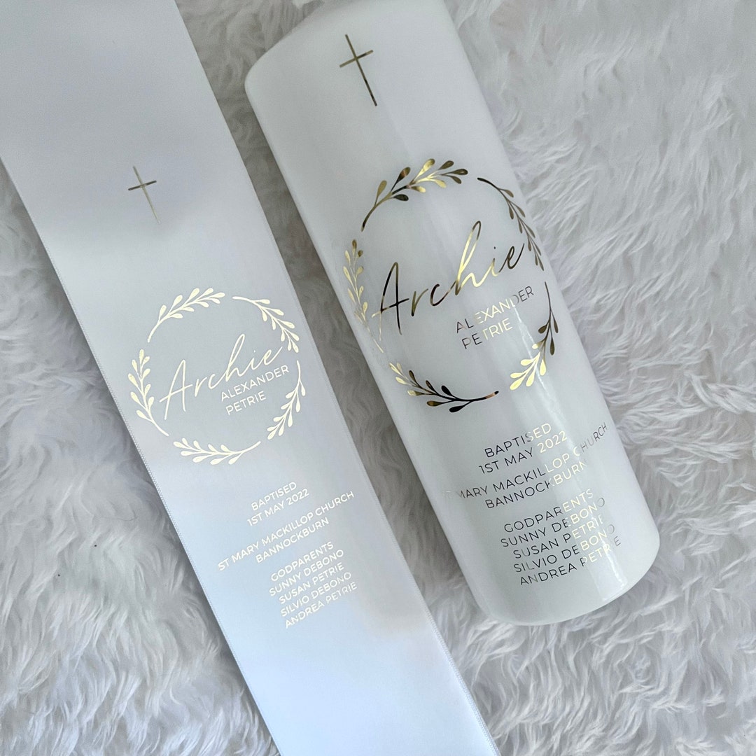 Custom Baptism Stole & Candle / Christening Stole Candle Set