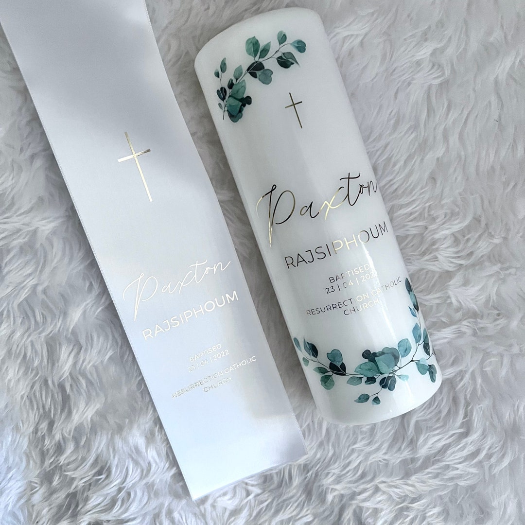 Custom Baptism Stole & Candle / Christening Stole Candle Set