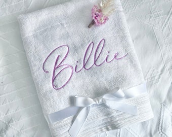 Embroidered Towel, Personalised Bath Towel, Christening Towel, Baptism Towel, Custom Towel, Hand Towel