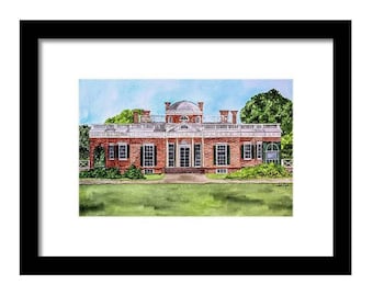 Monticello PRINT, watercolor print, print of original painting, historic places print, Thomas Jefferson print, American history print