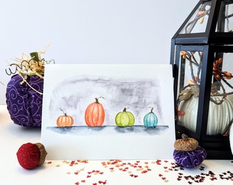 Festive pumpkin card, note card, autumn decor, fall decor, greeting card, watercolor card, Halloween card, pumpkins, original watercolor