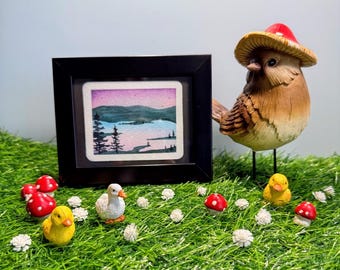 Original Lakeside At Dawn Tiny Art, Tiny Watercolor Painting, Optional Magnet
